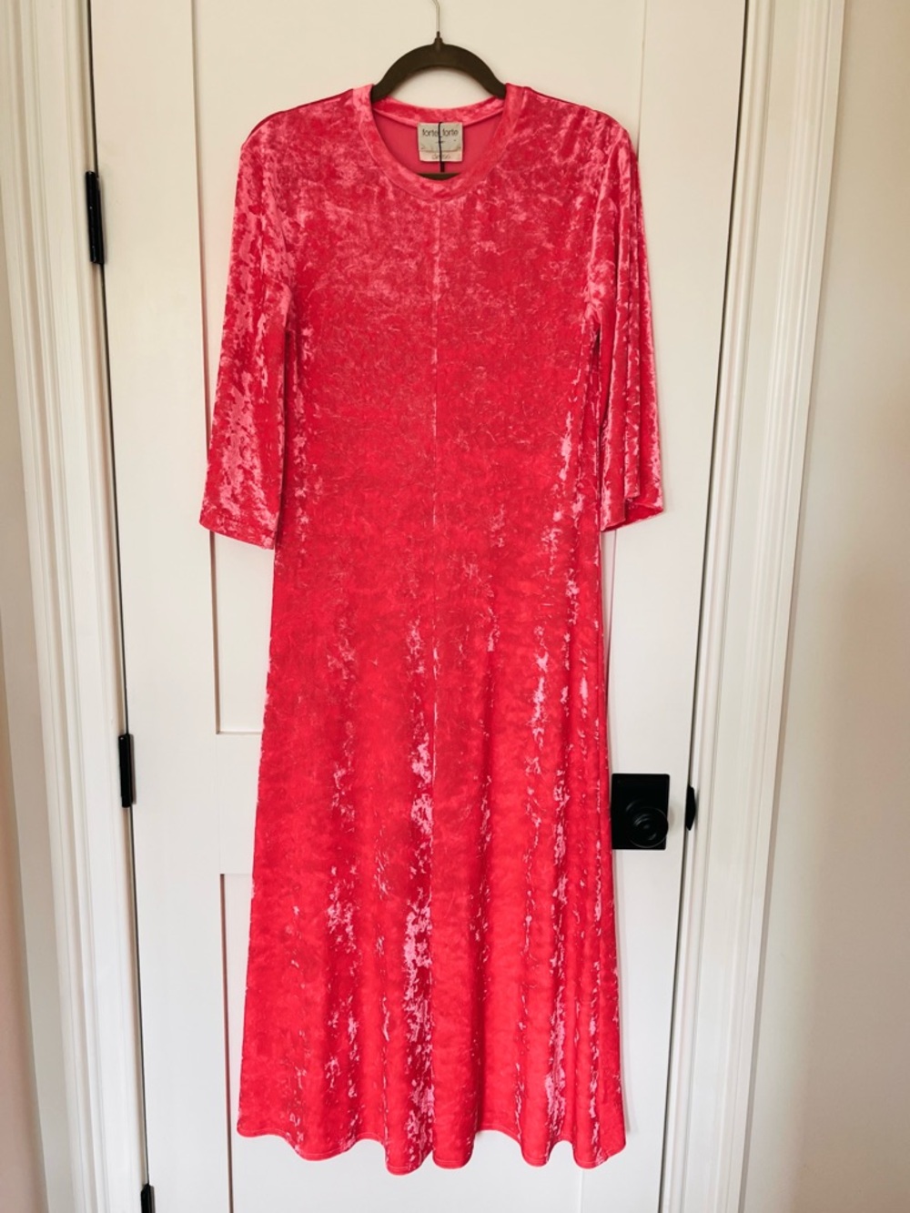 Forte Forte Crushed Velvet Midi Dress in Electric Coral Pink